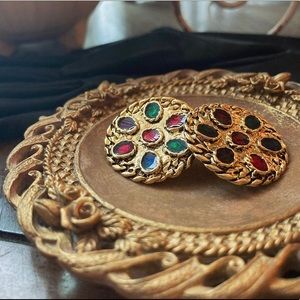 Vintage Gold and Rainbow Gemstone Earrings